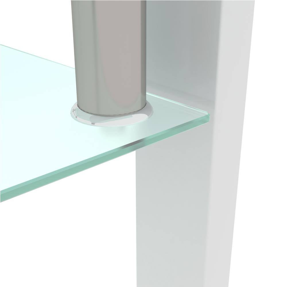 Rectangular Coffee Table/Tea Table, Metal Frame, 2-Tier Tempered Glass Shelves, for Living Room, , Waiting Room, White