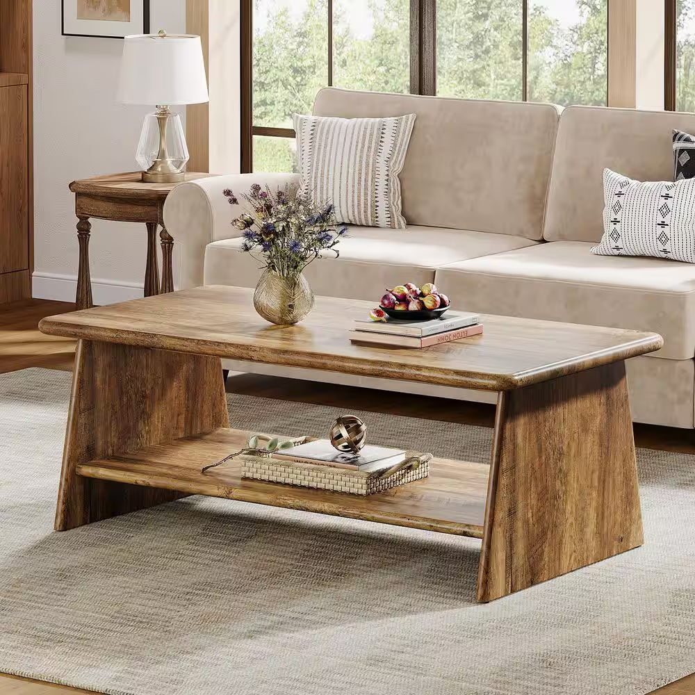 Allan 47.2 In. Brown Rectangle Engineered Wood Coffee Table with Storage Shelf