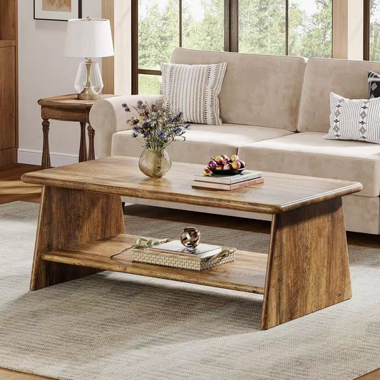 Allan 47.2 In. Brown Rectangle Engineered Wood Coffee Table with Storage Shelf