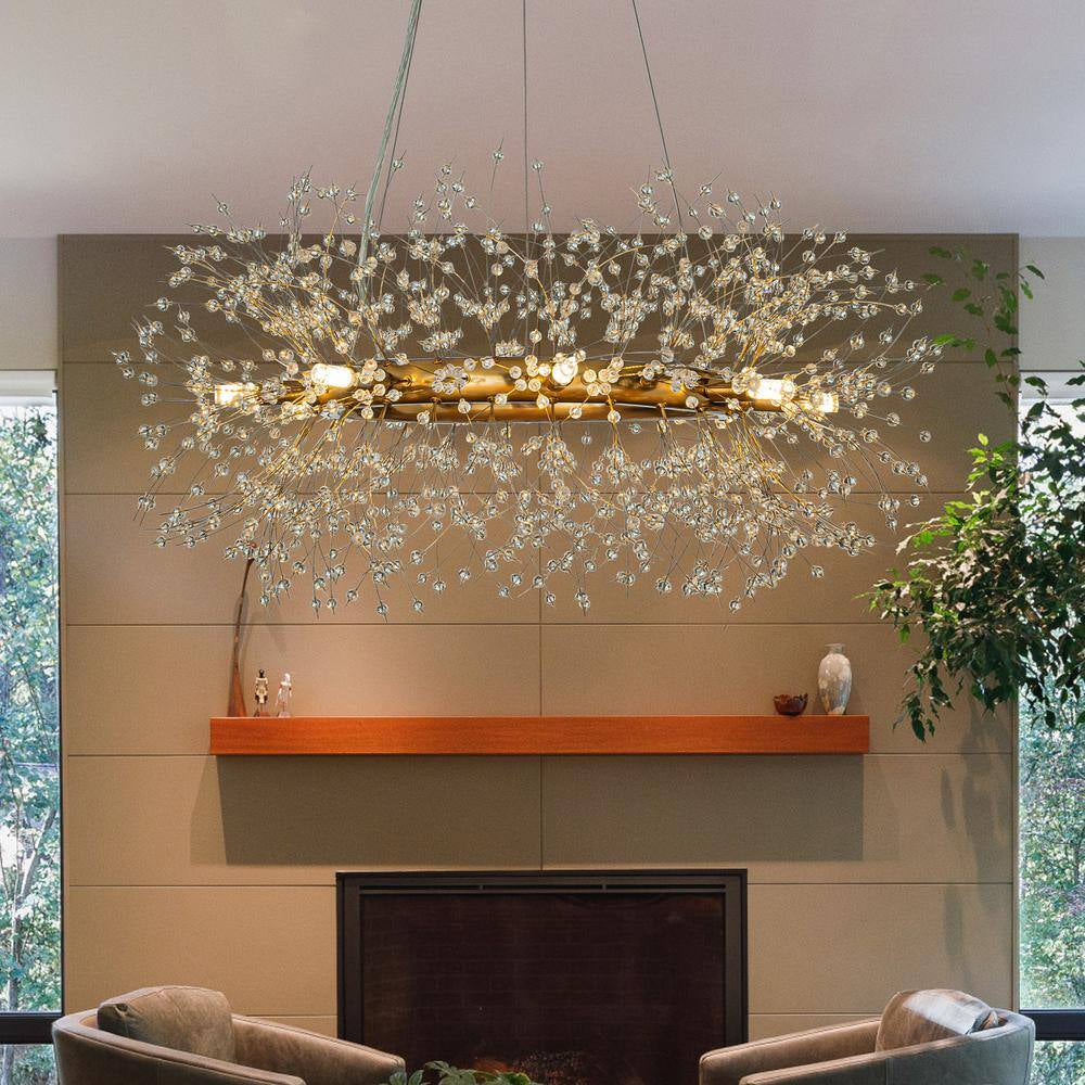 31.5 In. 8-Light Modern Glam Interior Antique Bronze Gold Firework Crystal Chandelier for Living Room and Dining Room