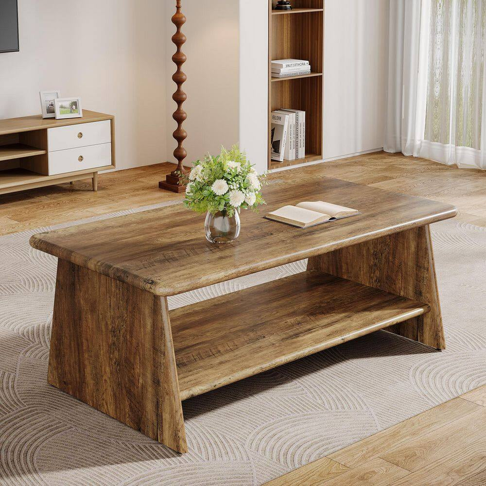 Allan 47.2 In. Brown Rectangle Engineered Wood Coffee Table with Storage Shelf