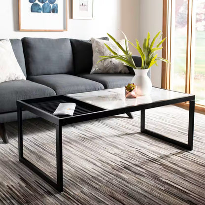 Zuri 48 In. White/Black Marble Coffee Table