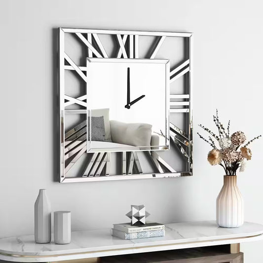 Jeni Silver Analog Mirrored Frame Sparkly Diamond Wall Clock