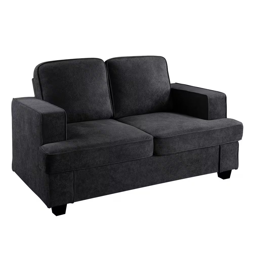 Beauti 61 In. Wide Square Arm Velvet Modern Rectangle 2-Seat Loveseat in Black