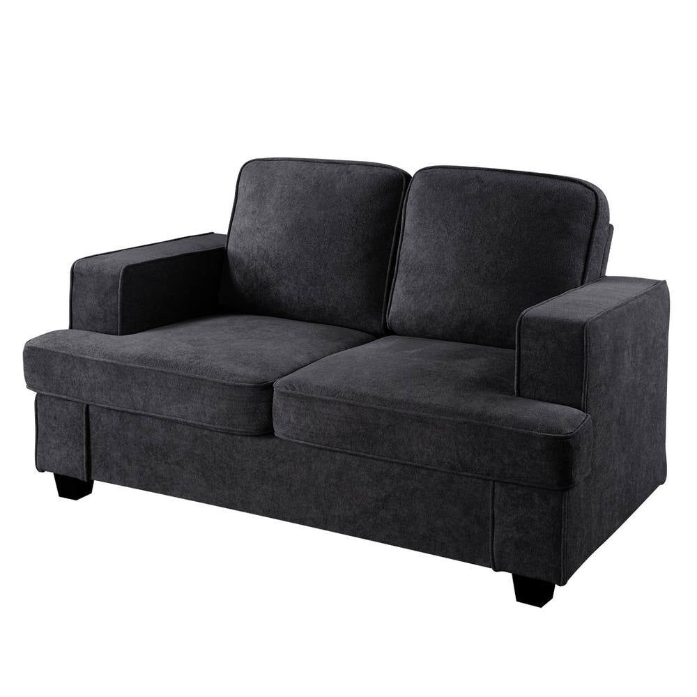 Beauti 61 In. Wide Square Arm Velvet Modern Rectangle 2-Seat Loveseat in Black