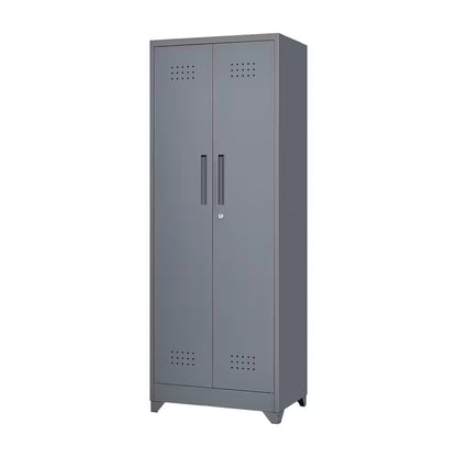 65 In.H Broom Storage Cabinet: Locking Doors, Hanging Rod in Grey
