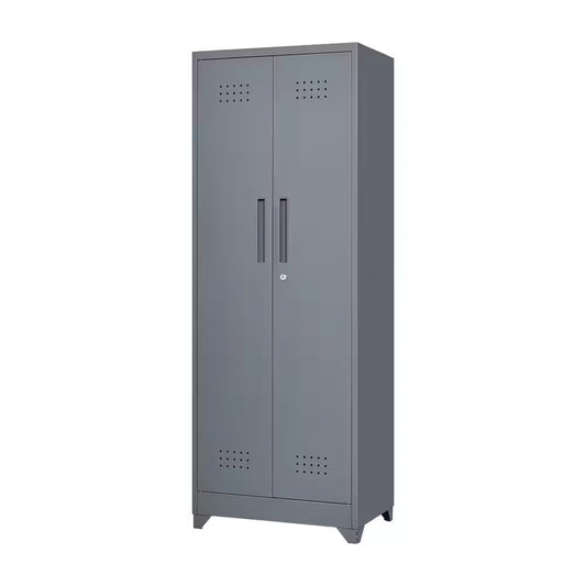 65 In.H Broom Storage Cabinet: Locking Doors, Hanging Rod in Grey