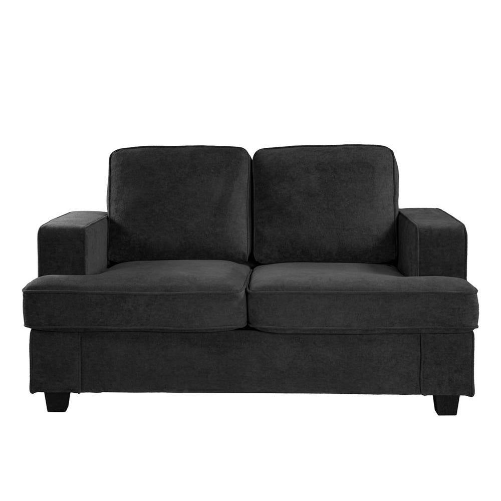 Beauti 61 In. Wide Square Arm Velvet Modern Rectangle 2-Seat Loveseat in Black