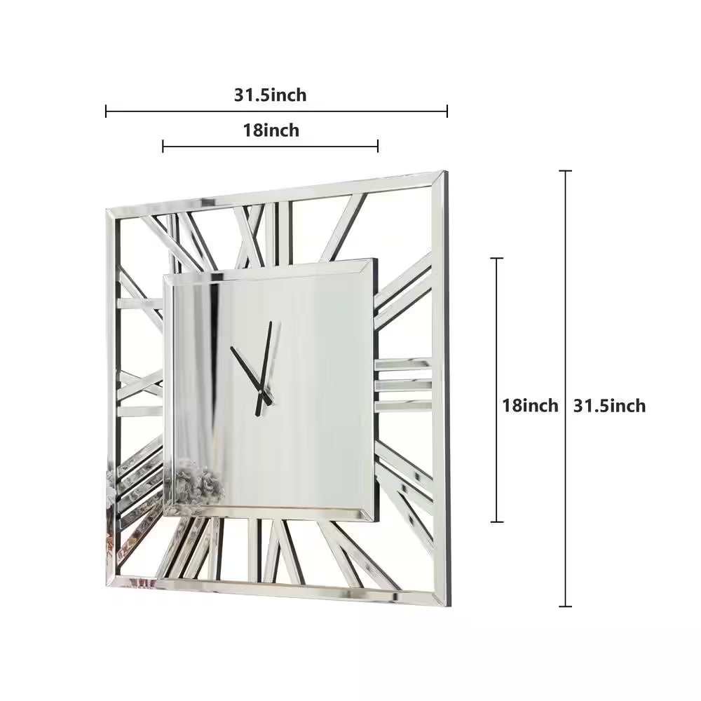 Jeni Silver Analog Mirrored Frame Sparkly Diamond Wall Clock