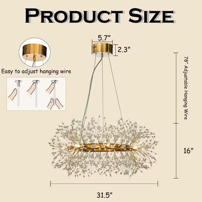 31.5 In. 8-Light Modern Glam Interior Antique Bronze Gold Firework Crystal Chandelier for Living Room and Dining Room
