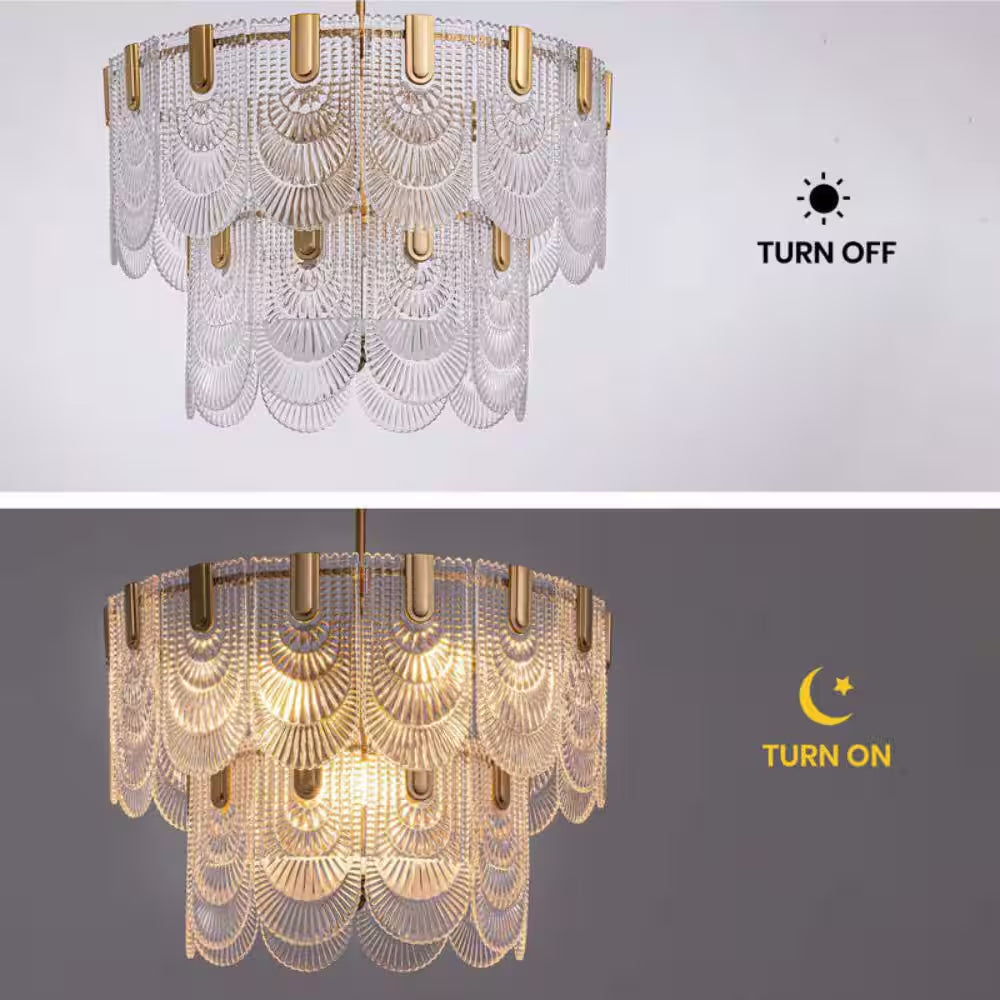 24 In. 9-Light Glass Modern Gold Chandelier for Dining Room and Living Room