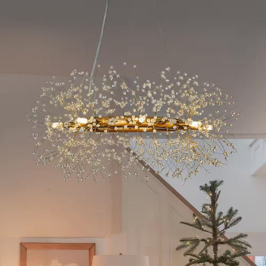 31.5 In. 8-Light Modern Glam Interior Antique Bronze Gold Firework Crystal Chandelier for Living Room and Dining Room