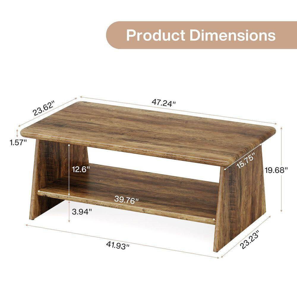 Allan 47.2 In. Brown Rectangle Engineered Wood Coffee Table with Storage Shelf