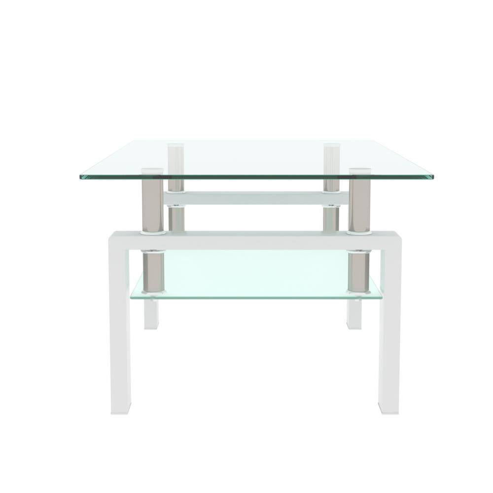 Rectangular Coffee Table/Tea Table, Metal Frame, 2-Tier Tempered Glass Shelves, for Living Room, , Waiting Room, White