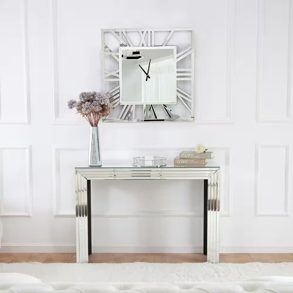 Jeni Silver Analog Mirrored Frame Sparkly Diamond Wall Clock