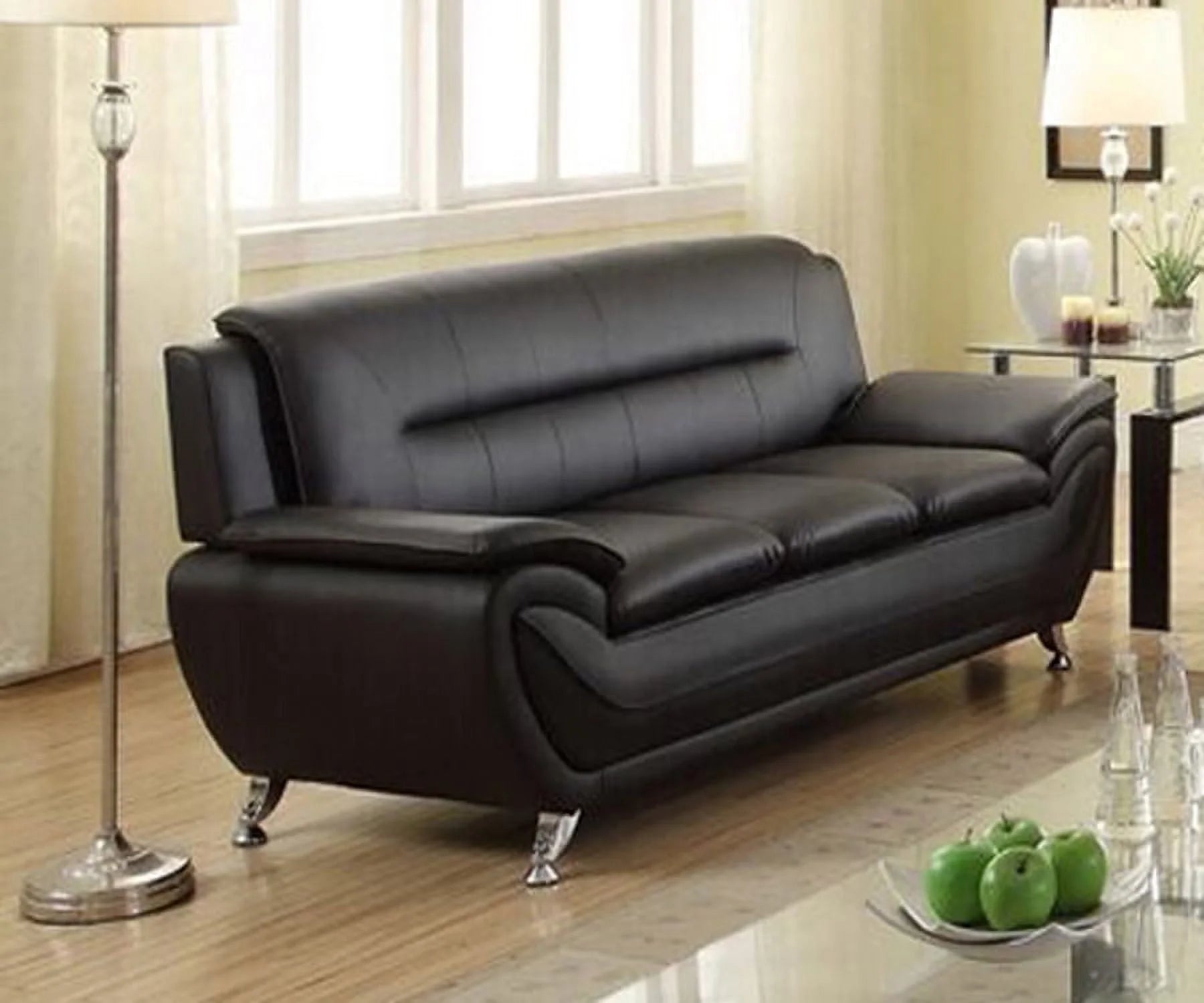 Norton Black Faux Leather Modern Living Room 77" Sofa