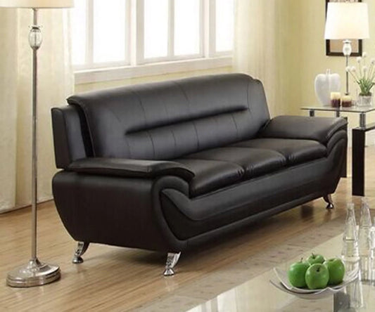 Norton Black Faux Leather Modern Living Room 77" Sofa