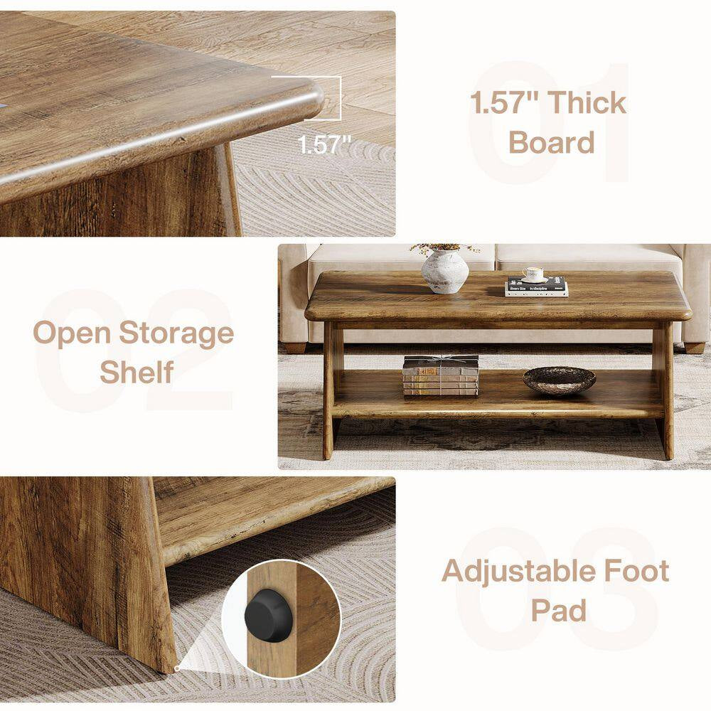 Allan 47.2 In. Brown Rectangle Engineered Wood Coffee Table with Storage Shelf