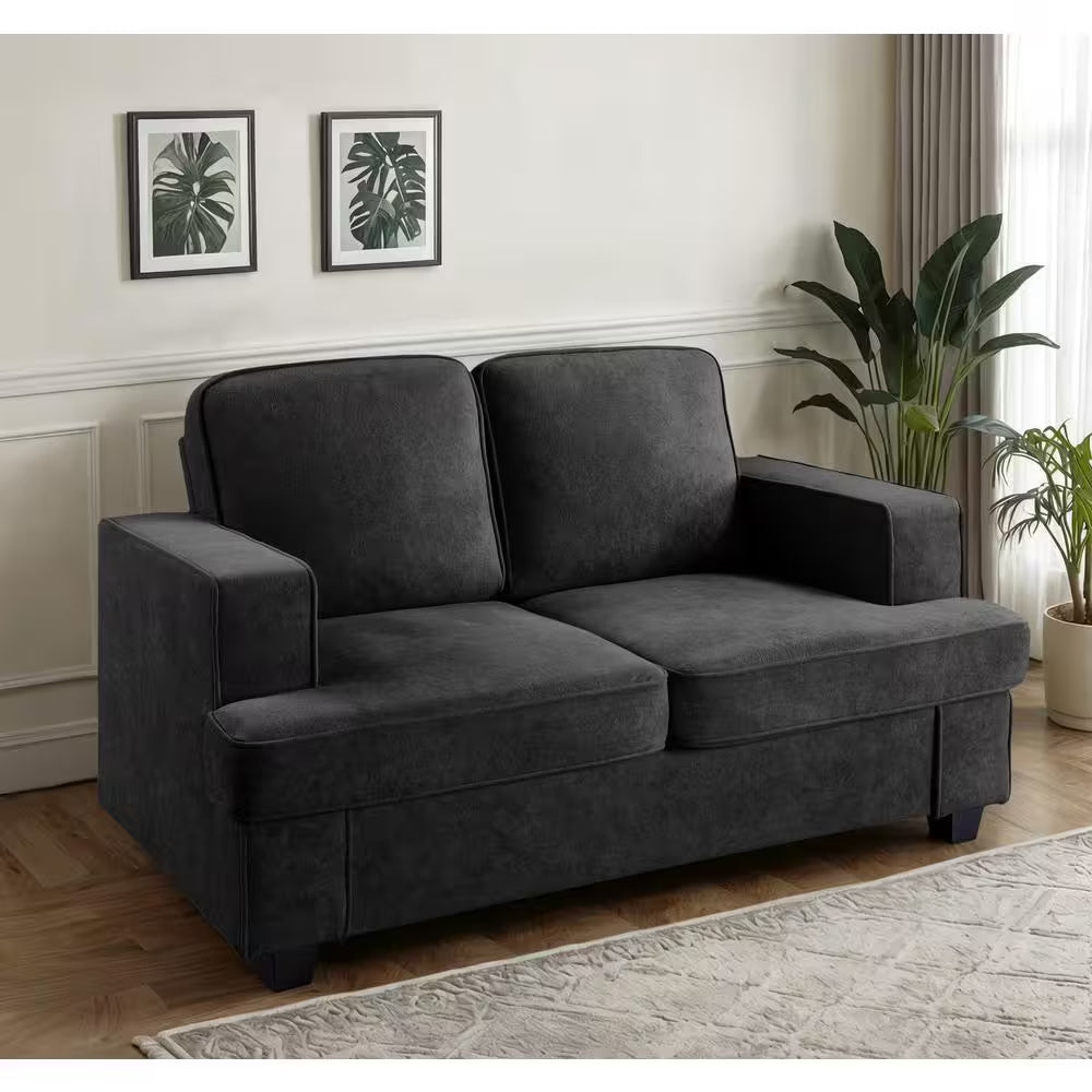 Beauti 61 In. Wide Square Arm Velvet Modern Rectangle 2-Seat Loveseat in Black