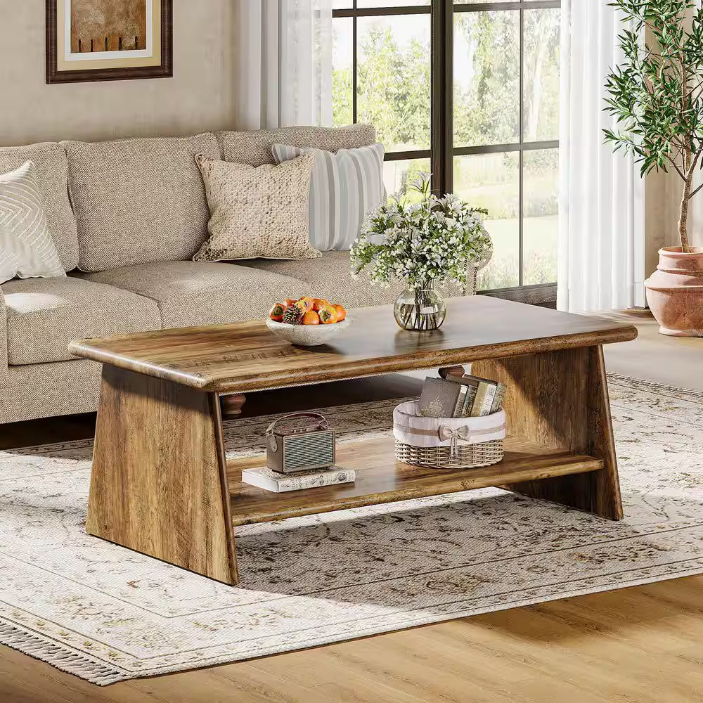 Allan 47.2 In. Brown Rectangle Engineered Wood Coffee Table with Storage Shelf