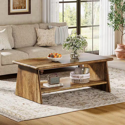 Allan 47.2 In. Brown Rectangle Engineered Wood Coffee Table with Storage Shelf