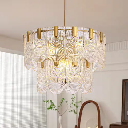 24 In. 9-Light Glass Modern Gold Chandelier for Dining Room and Living Room