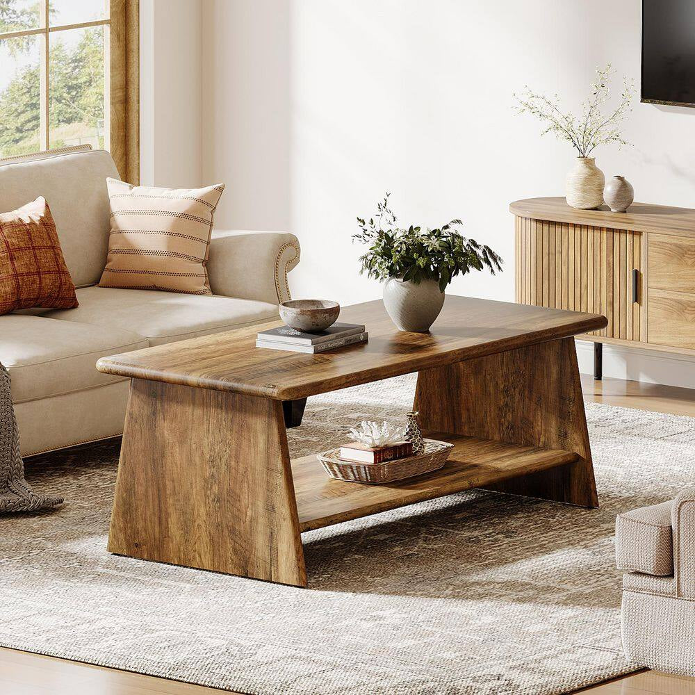 Allan 47.2 In. Brown Rectangle Engineered Wood Coffee Table with Storage Shelf