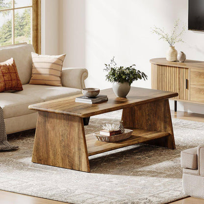 Allan 47.2 In. Brown Rectangle Engineered Wood Coffee Table with Storage Shelf