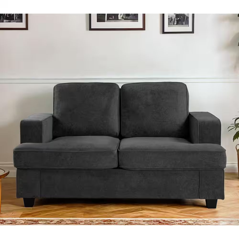 Beauti 61 In. Wide Square Arm Velvet Modern Rectangle 2-Seat Loveseat in Black