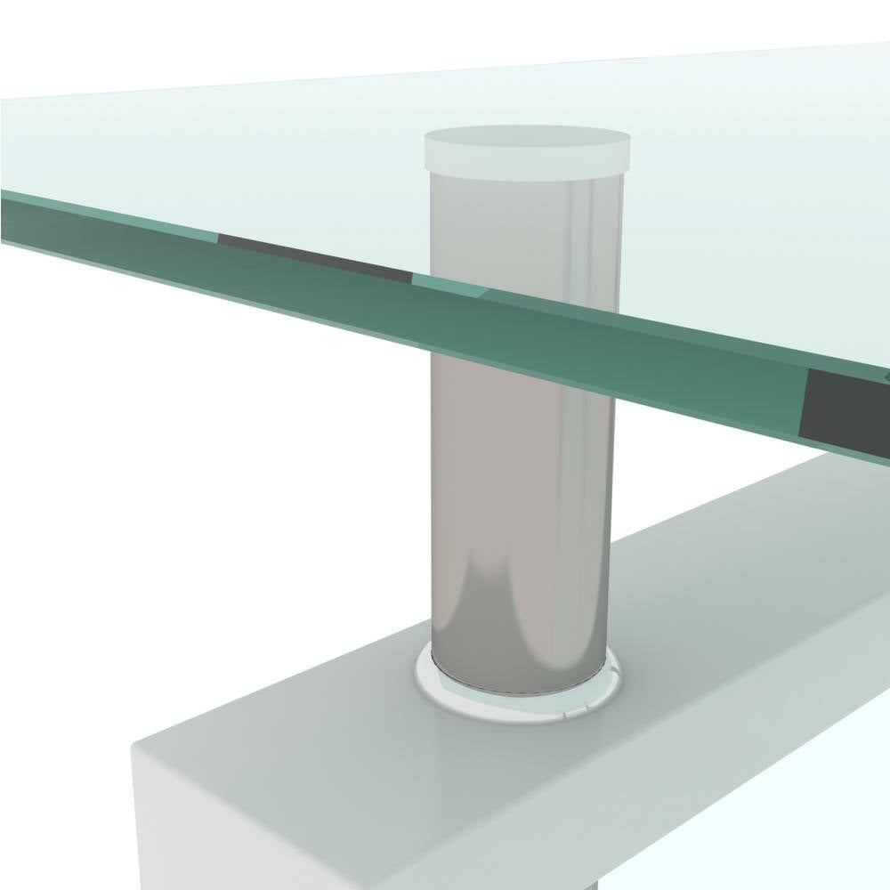 Rectangular Coffee Table/Tea Table, Metal Frame, 2-Tier Tempered Glass Shelves, for Living Room, , Waiting Room, White