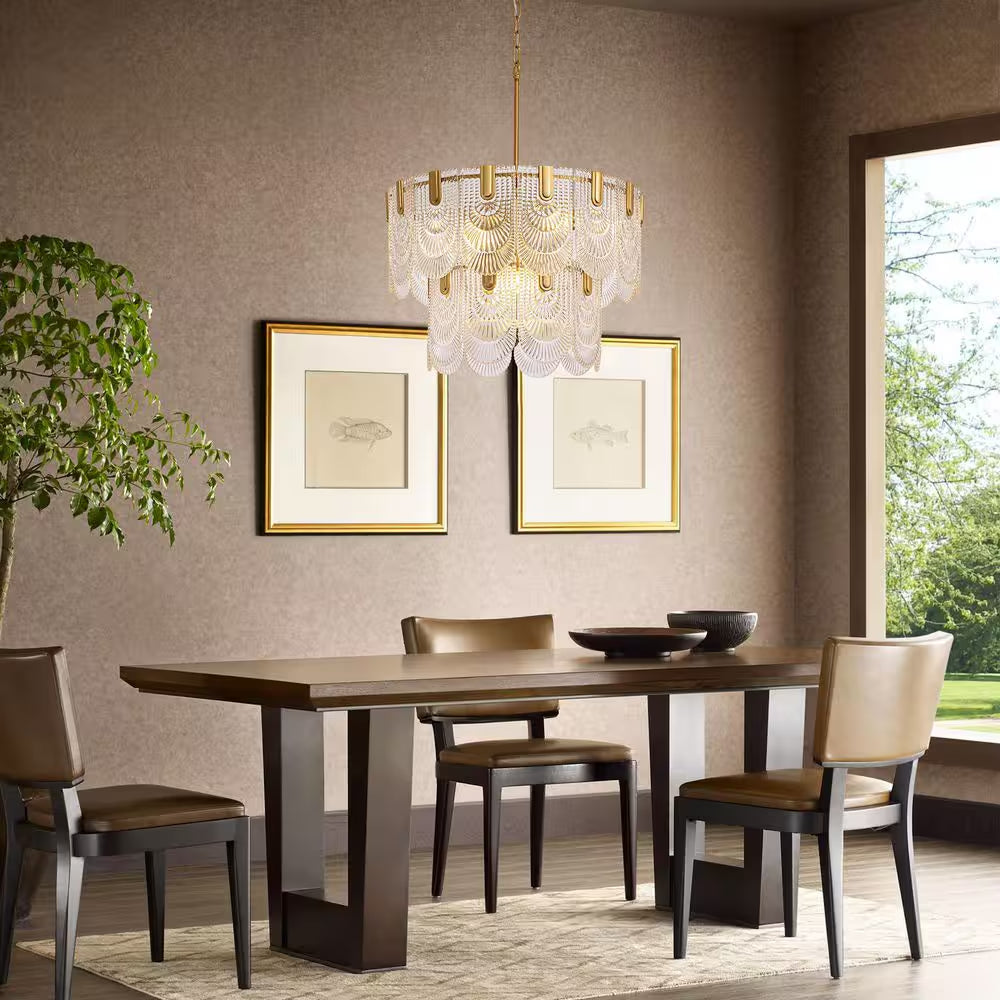 24 In. 9-Light Glass Modern Gold Chandelier for Dining Room and Living Room